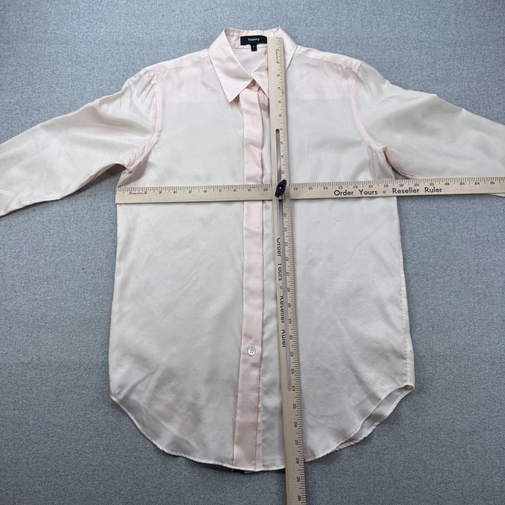 Theory Essential Buttondown Sleek 100% Silk Shirt Habotai Blush Pink Size P - Picture 5 of 11